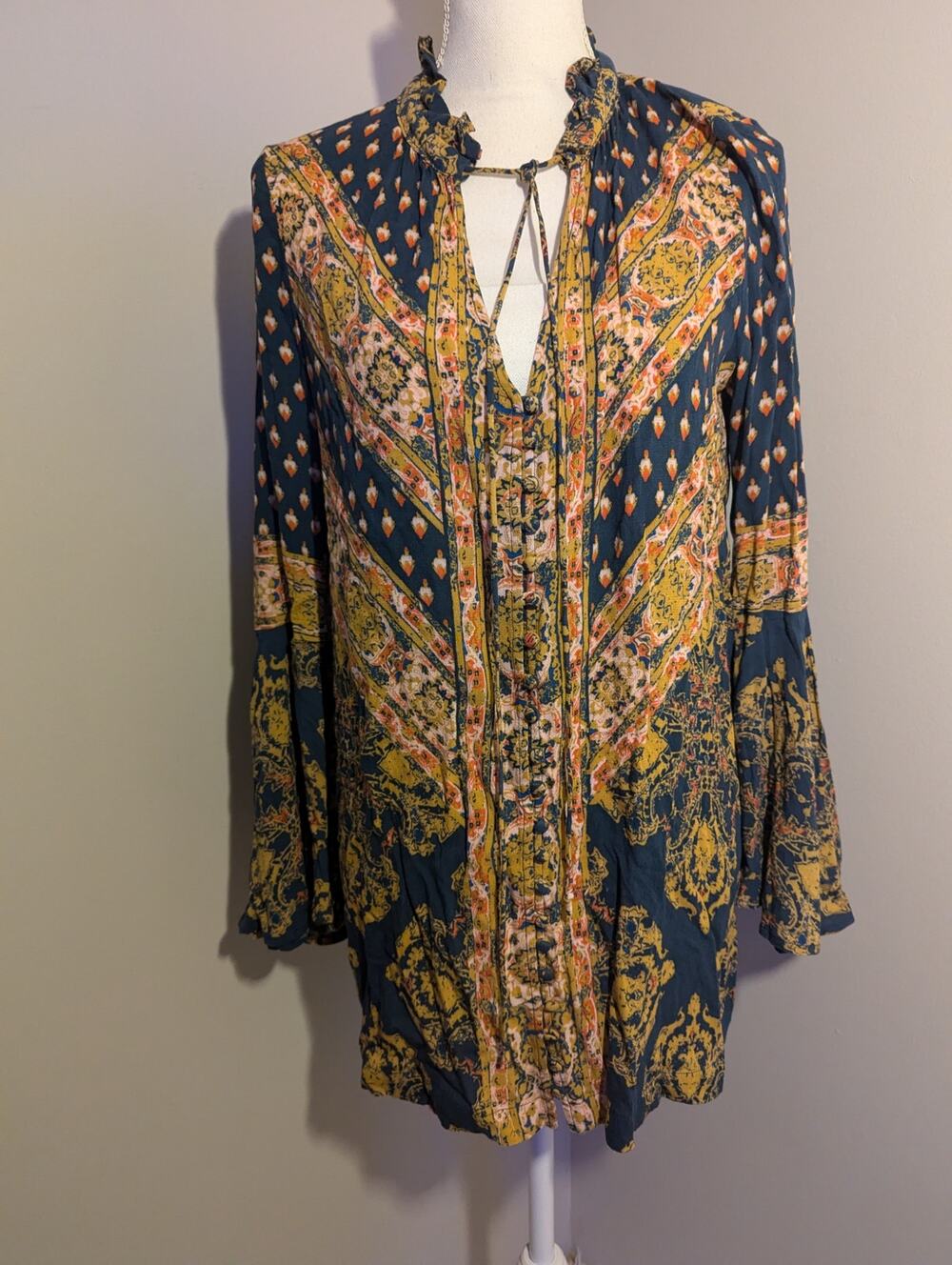 Free People Magic Mystery Paisley Bell Sleeve Tunic XS